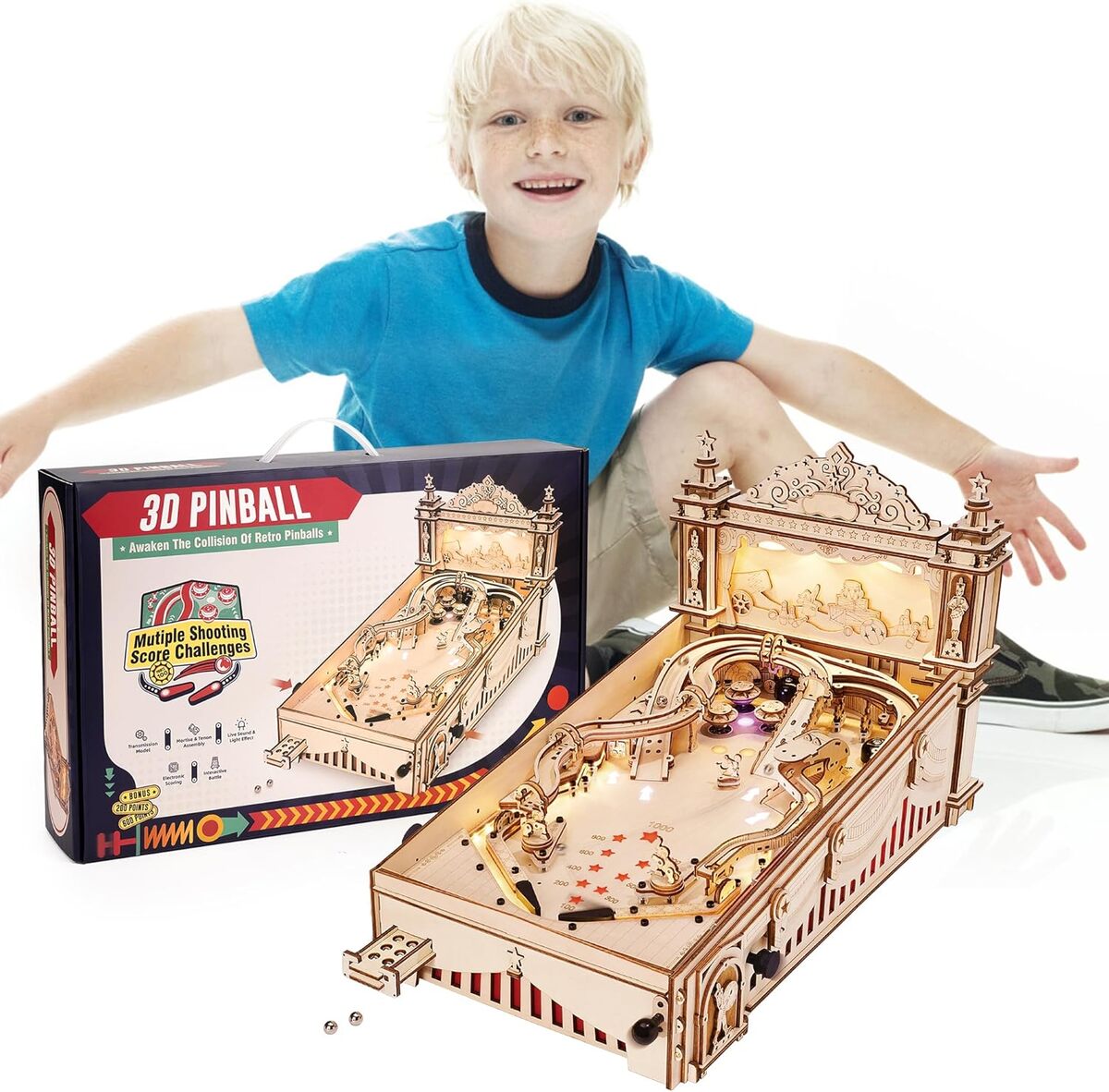 Test du flipper 3D en bois Rowood : un puzzle mécanique captivant