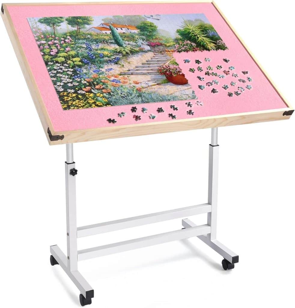 Table Puzzle Ajustable Avec 4 Tiroirs - Hauteur Et Angle Réglables - Couvercle Transparent, Surface Feutrine - Pour Adultes, 1500 Pièces