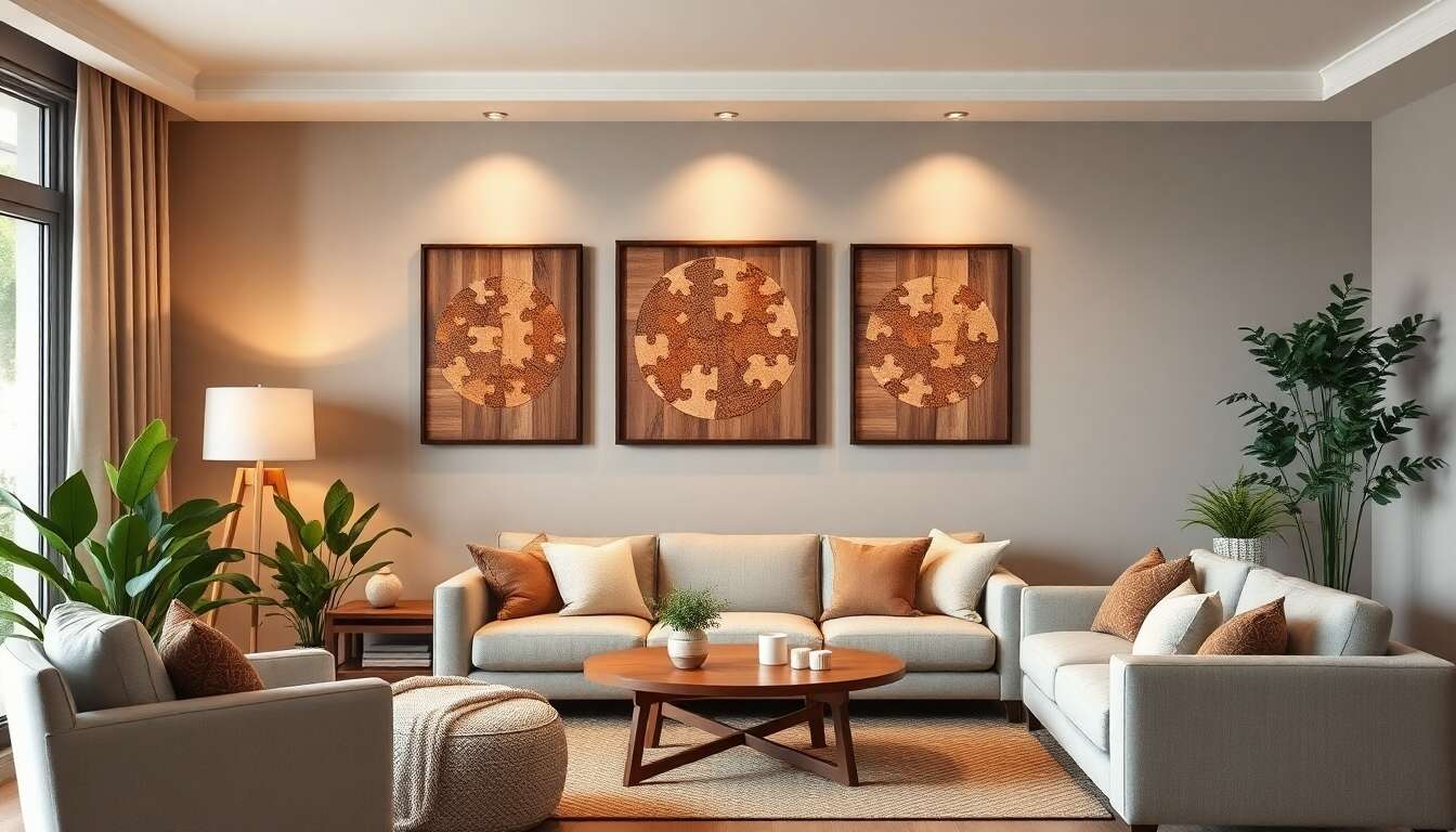 Décoration intérieure avec des puzzles en bois encadrés