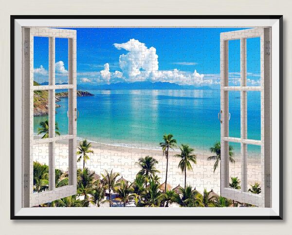 Puzzles pour Adultes 8000 pièces Fenêtre Vue sur la mer Puzzles stimulants et Combinaisons de Puzzles de Jeux familiaux