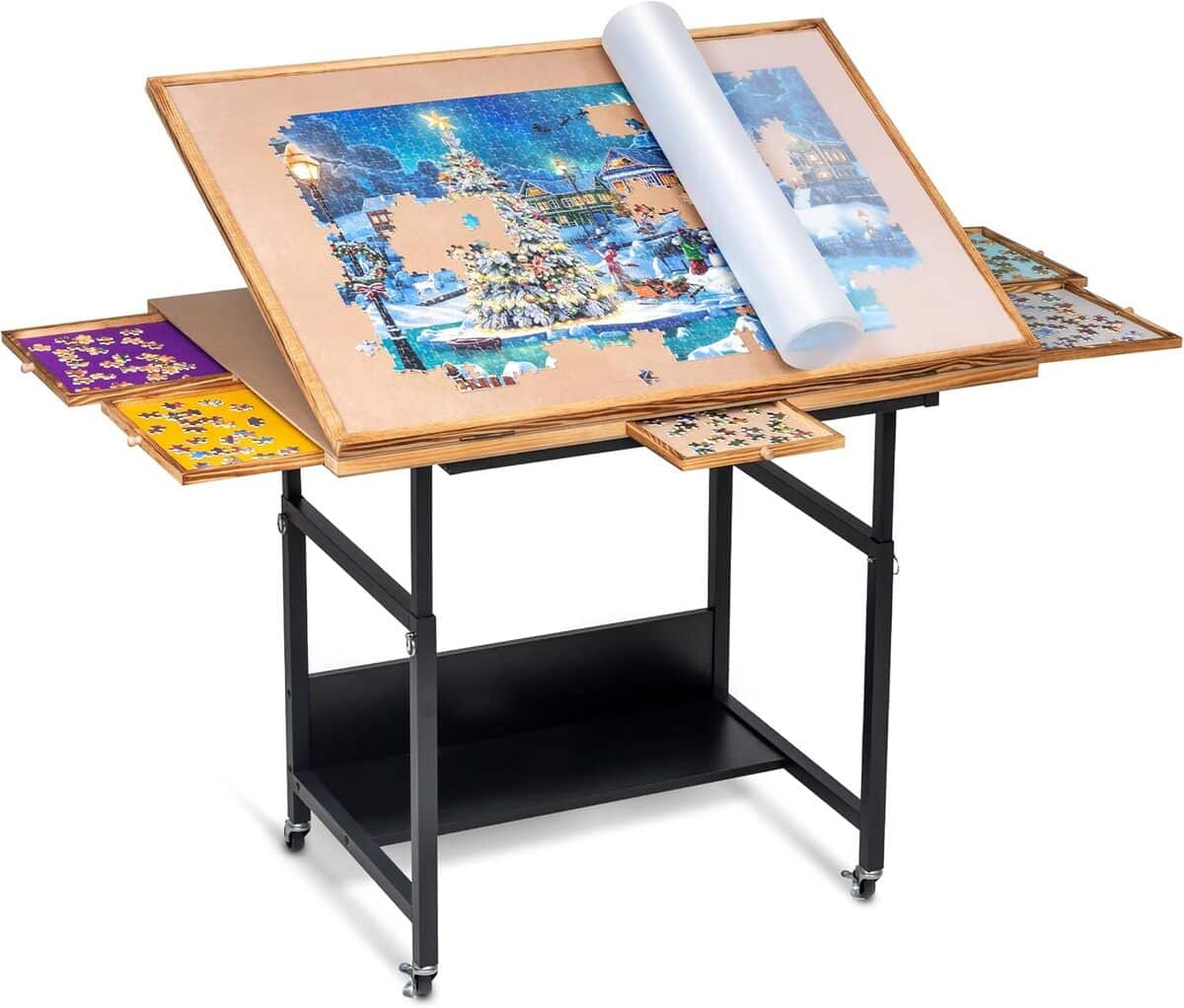 Test Becko US : table de puzzle inclinable avec tiroirs et roulettes