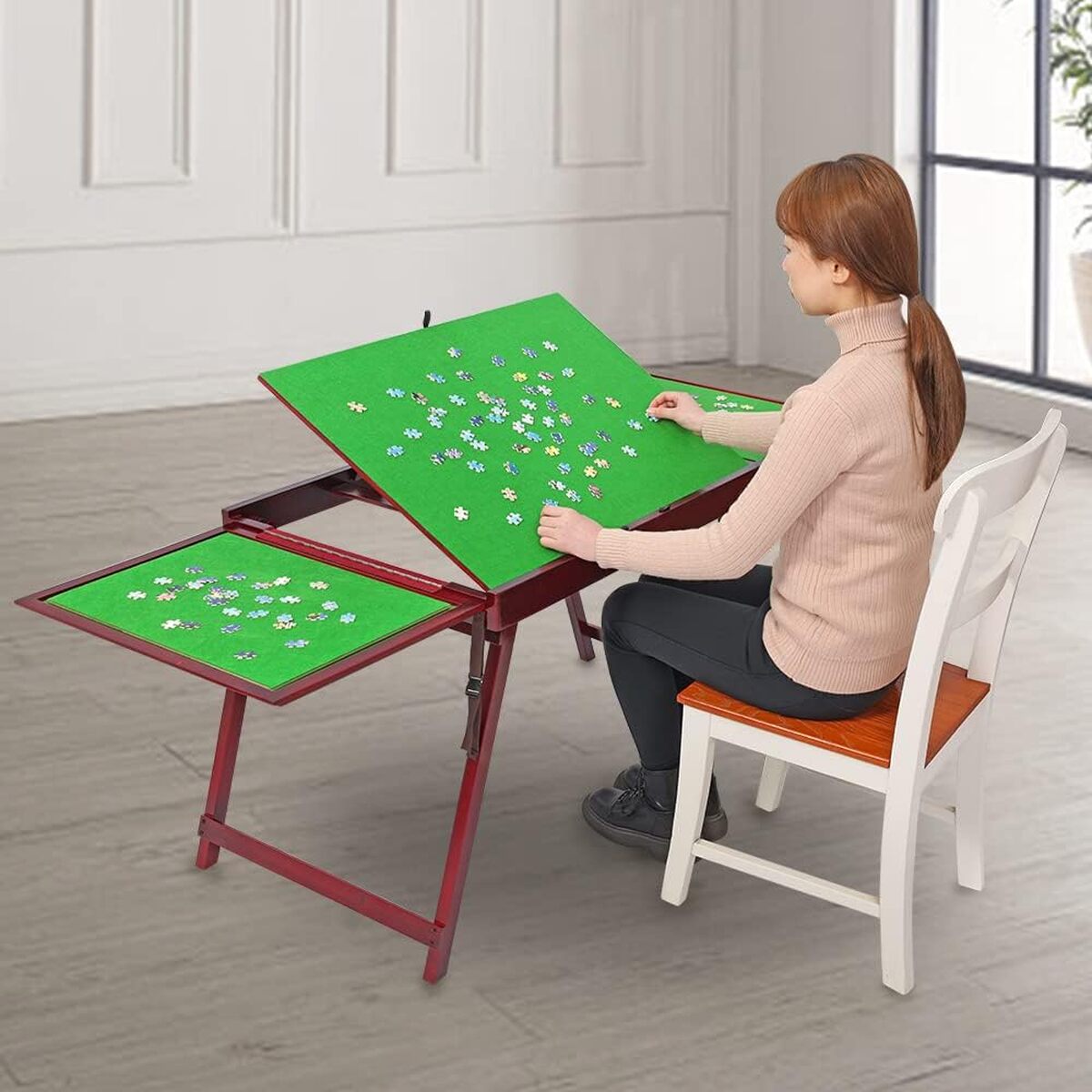 Test : table de puzzle en bois pliable, surface antidérapante, 1 000 pièces