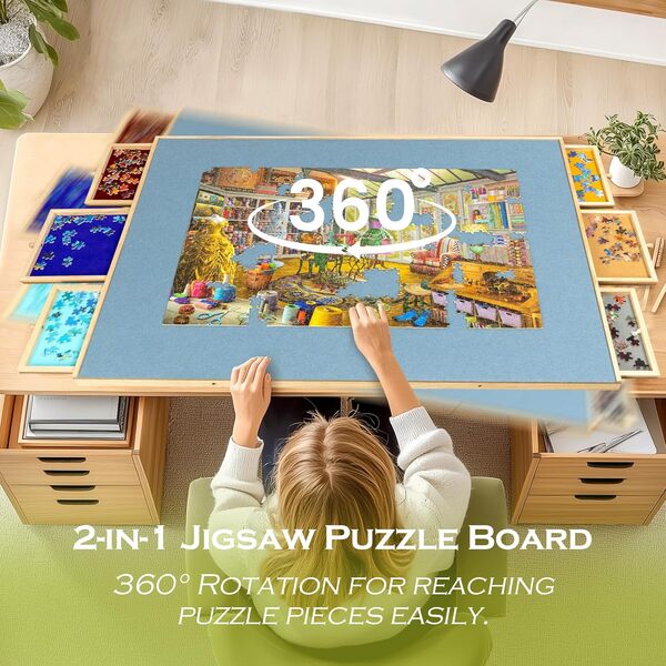 Lavievert Planche de puzzle rotative et inclinable 2 000 pièces table réglable avec chevalet intégré rangement pour adultes