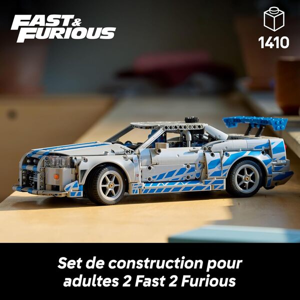 LEGO Technic Voiture Nissan Skyline GT-R (R34) 2 Fast 2 Furious - Maquette de Voiture pour Adulte - Fonction Drift, Direction, Suspension & Moteur 6 Cylindres - Cadeau Collector pour Fans 42210