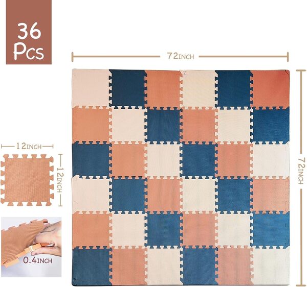 TCBunny - Tapis de jeu de puzzle en mousse EVA souple pour enfants, 36 carreaux entrelacés et bordures, pour enfants, salle de gym, crèche, salle de jeux, tapis pour animaux de compagnie, couverture