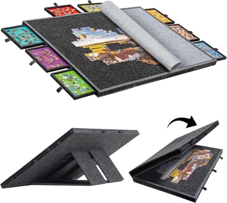 Table De Puzzle Inclinable Becko US – 2000 Pièces – Housse Et 6 Tiroirs De Rangement – Support Réglable – Bois Naturel