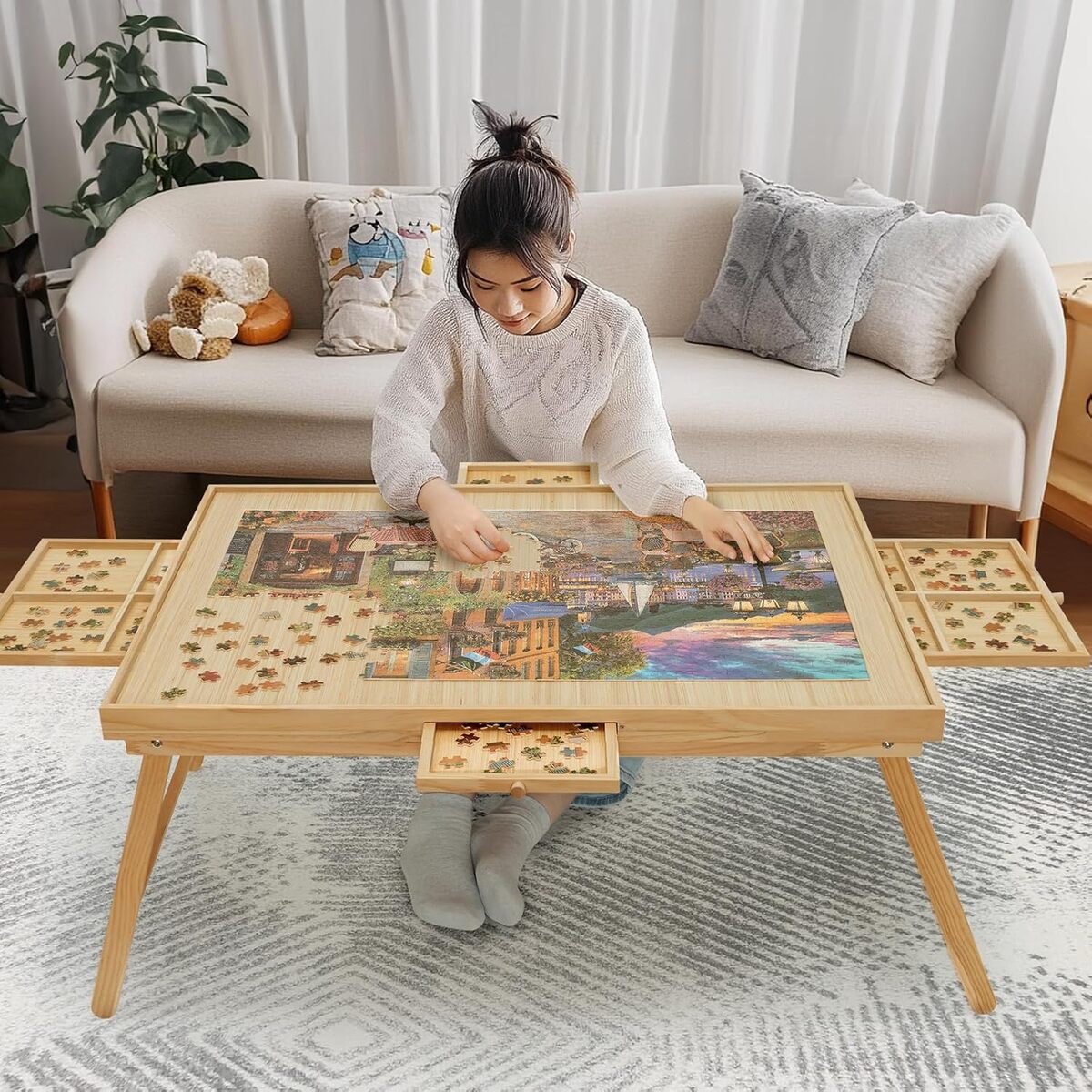 Test : table de puzzle YKHALLYBEE 1500 pièces avec tiroirs et pieds
