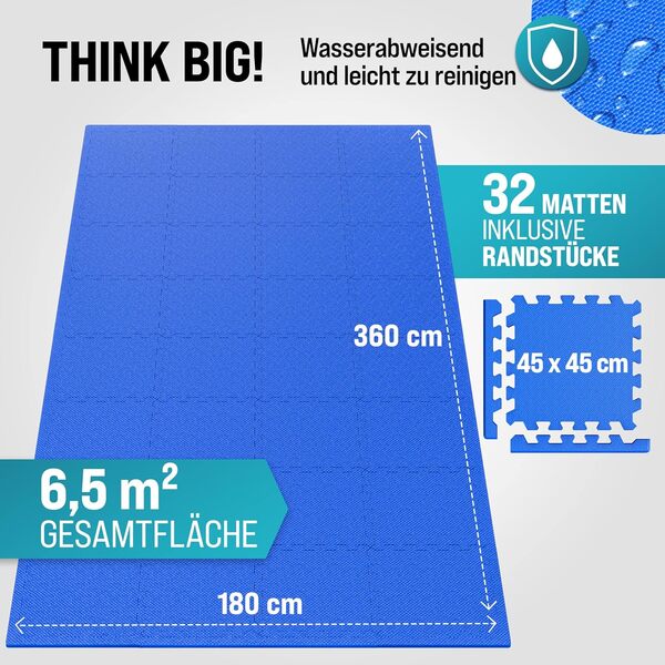 Ensemble de 32 Tapis de Sol Lavable avec Bords Inclus 32 pcs = 6,48 m² Musculation Yoga Sport Enfants