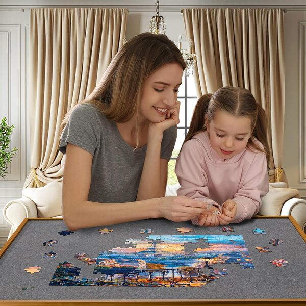 FATIVO Table Puzzle 1500 Pièces: 90×70cm Planche Puzzle Hauteur Réglable 74-98 cm, Support Puzzle Inclinable avec Couvercle et 2 Tiroirs Rangement 360° Plateau Rotatif Bureau de Travail