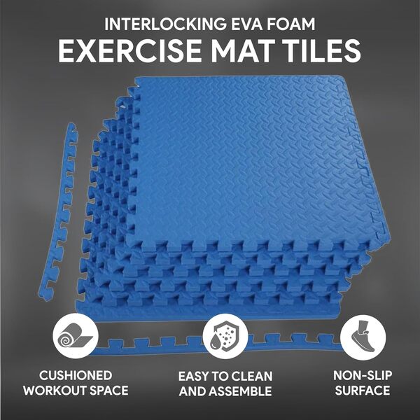 BalanceFrom Tapis d'exercice en Mousse EVA emboîtable 61 x 61 cm – Revêtement de Sol Puzzle antidérapant pour Salle de Sport à Domicile, Studio de Fitness ou Salle de Jeux avec Plusieurs épaisseurs