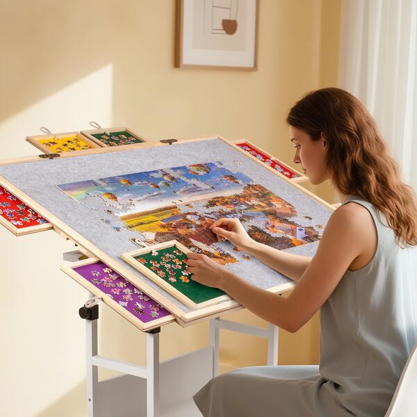 Becko US Table de puzzle inclinable et rotative de 2 000 pièces avec 8 tiroirs et couverture, planche de puzzle pliable avec 5 angles d'inclinaison et réglage de la hauteur, rangement pour puzzles de