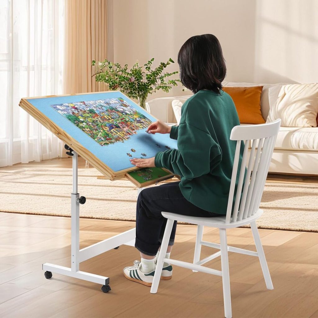 Test : table pliante en bois inclinable avec rangement et roues, modèle bleu 1 500 pièces