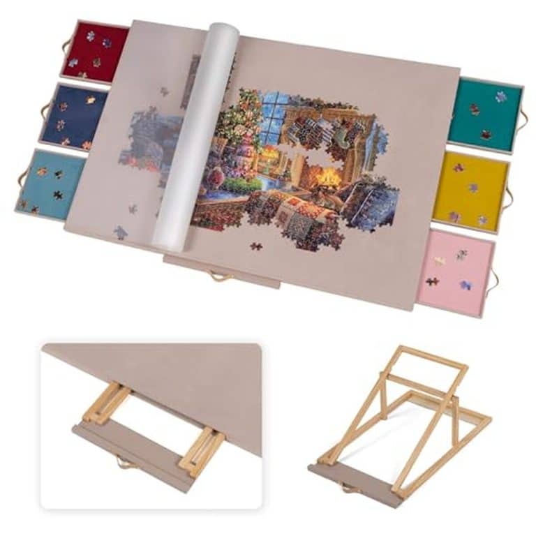 Plateau Puzzle Inclinable Pour 1000 Pièces - Tapis Feutre Avec 6 Bacs De Tri Et Couvercle - Support Réglable