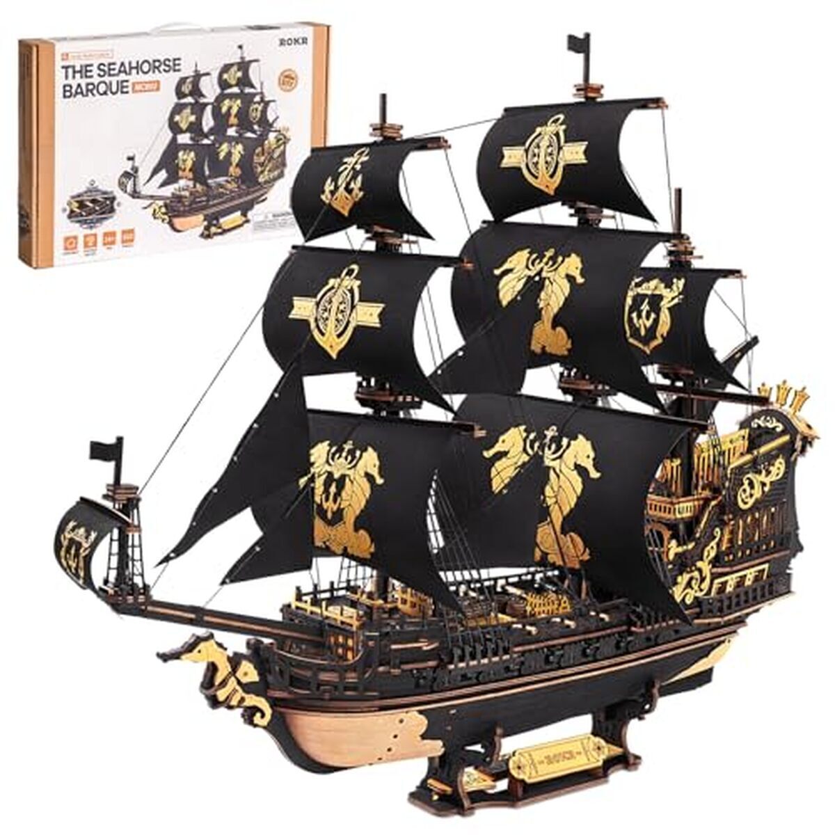 Test du ROKR puzzle 3D bois barque hippocampe MCB02 : maquette bateau à construire