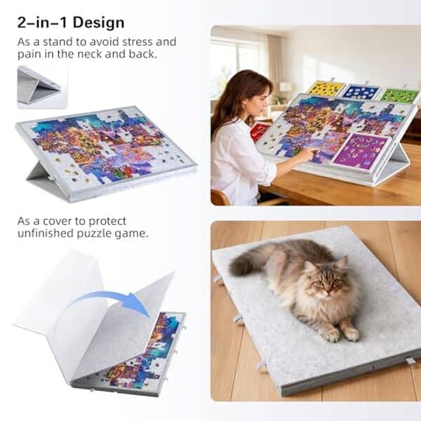 Découvrez notre test complet de la planche de puzzle inclinable Lavievert 2 en 1 : un plateau pratique et innovant avec tiroirs intégrés pour optimiser votre expérience de jeu